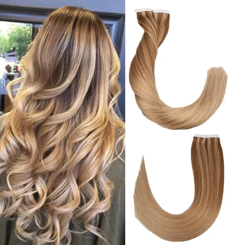 Toysww Real Human Hair Russian Hair Tape in Human Hair Extensions Blonde #60 For Woman Machine Made Remy Hair 20/40pcs