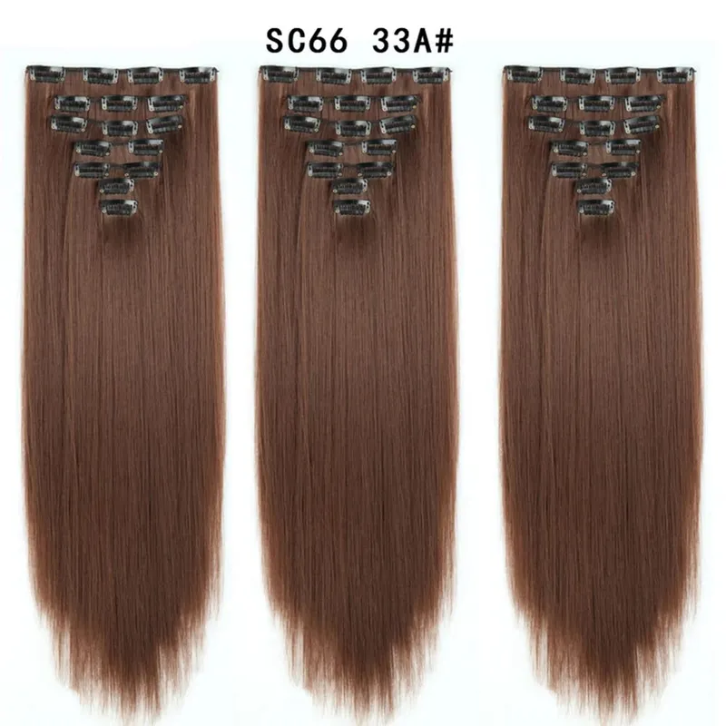 22Inch Synthetic Long Straight Clip In Hair Extensions 16 Clips For Women Fake False Hair Pieces Ombre Black Blonde Styling Hair