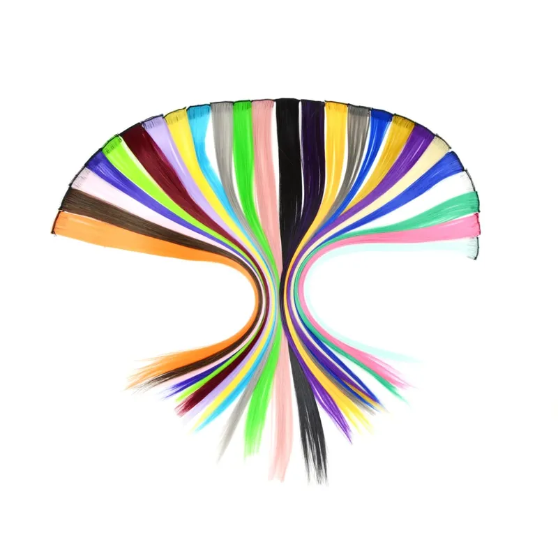 Synthetic Clip-in Hair Extensions 22" Long Colorful Straight Hair Pieces Synthetic Hairpieces for Daily Festival Party