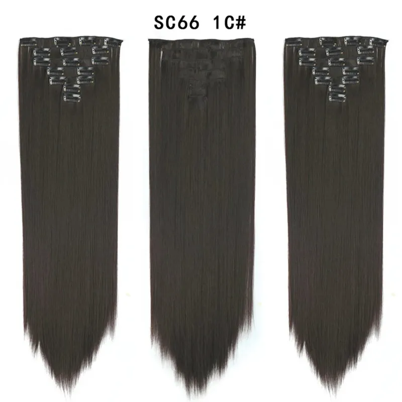 22Inch Synthetic Long Straight Clip In Hair Extensions 16 Clips For Women Fake False Hair Pieces Ombre Black Blonde Styling Hair
