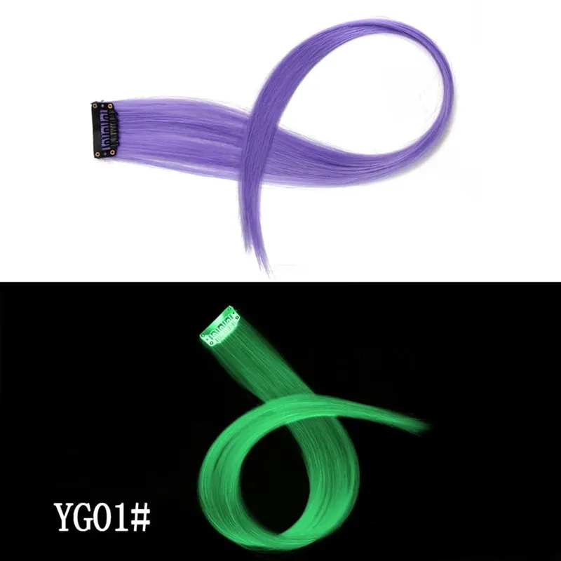 Synthetic Clip-On Hair Extension 20Inch 11Colors Glowing Clip-In One Piece Shines Fluorescent Fake Hairpiece For Women