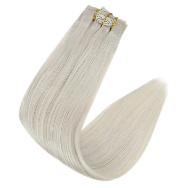 Full Shine Seamless Invisible Clip In Extensions Human Hair 8 τμχ 120g Remy Balayage Ξανθό Χρώμα