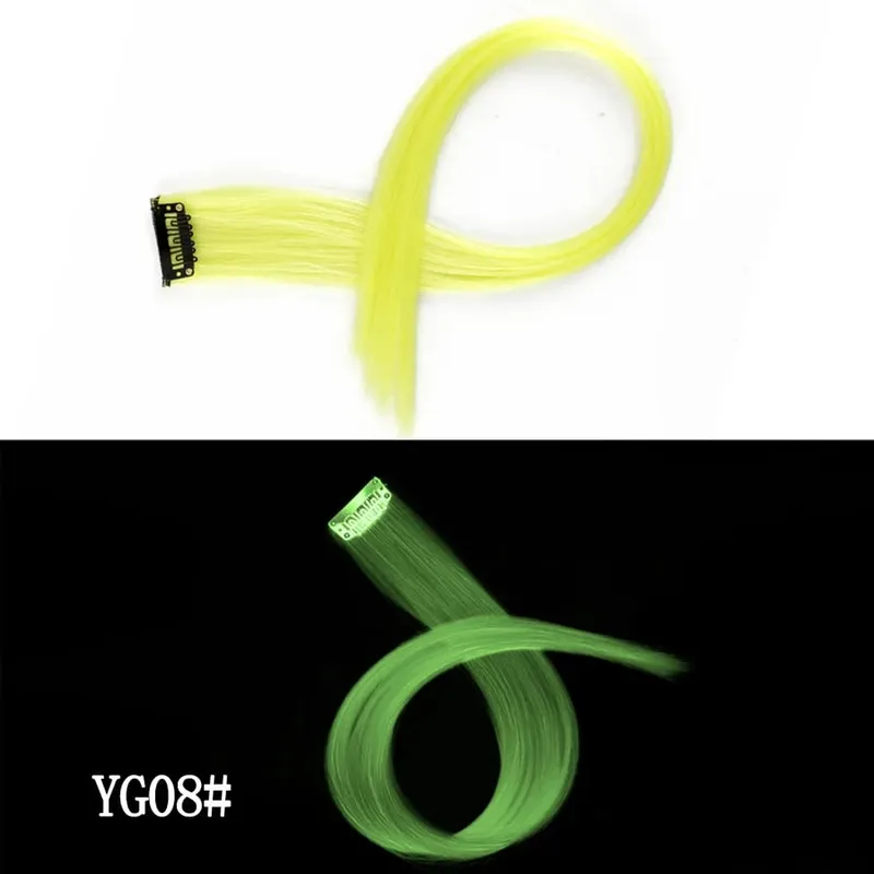 Synthetic Clip-On Hair Extension 20Inch 11Colors Glowing Clip-In One Piece Shines Fluorescent Fake Hairpiece For Women — image 14