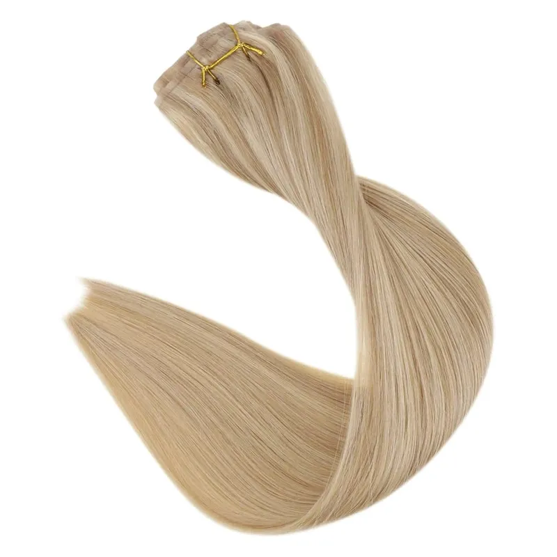 Full Shine Seamless Invisible Clip In Extensions Human Hair 8 τμχ 120g Remy Balayage Ξανθό Χρώμα