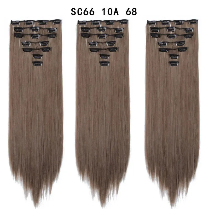 22Inch Synthetic Long Straight Clip In Hair Extensions 16 Clips For Women Fake False Hair Pieces Ombre Black Blonde Styling Hair