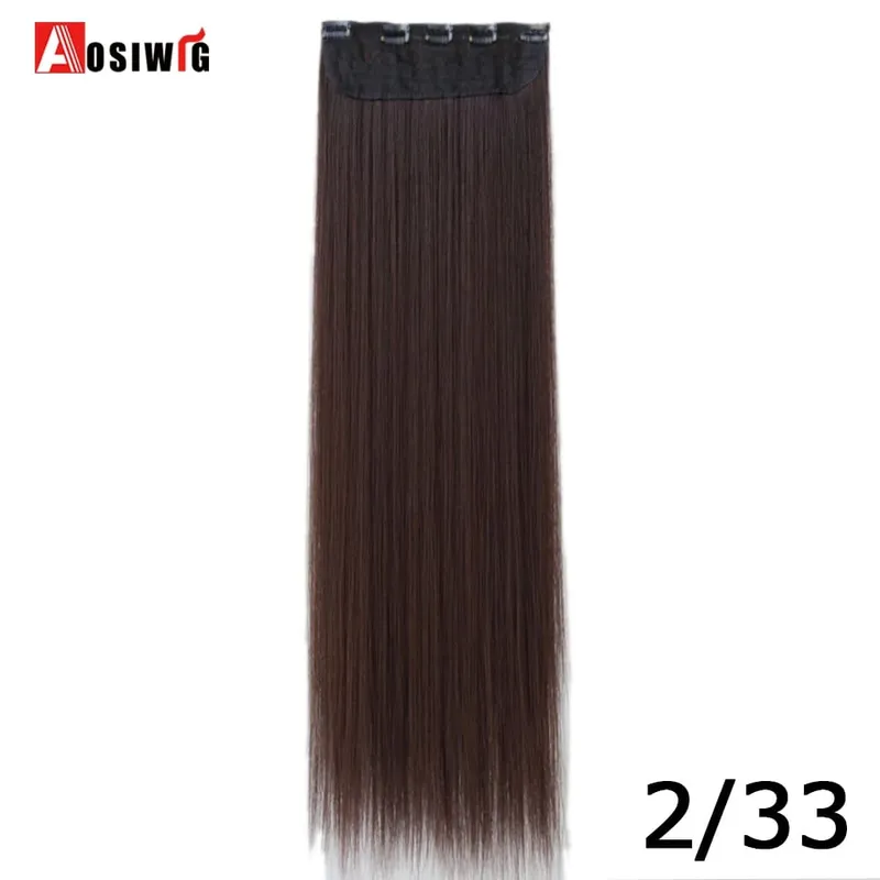 Extensiones de cabello sintético para mujer, postizos falsos naturales, largos y rectos, Color negro y marrón, alta temperatura, 5 clips