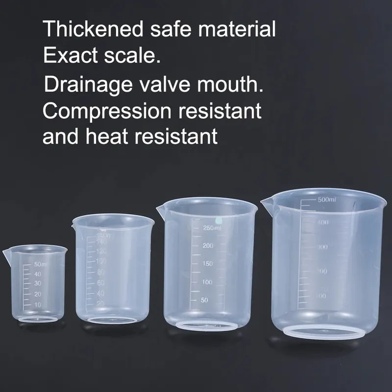 ถ้วยตวงพลาสติกโปร่งใสห้องปฏิบัติการ Beaker สำเร็จการศึกษาของเหลวเหยือกถ้วยครัวเบเกอรี่ทำอาหารการวัดขนาดคอนเทนเนอร์