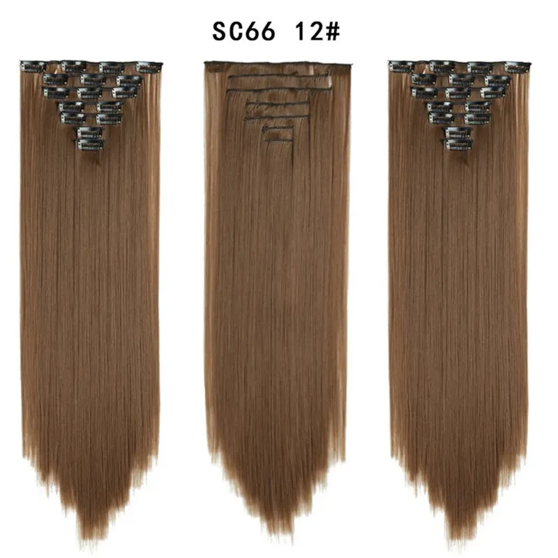 22Inch Synthetic Long Straight Clip In Hair Extensions 16 Clips For Women Fake False Hair Pieces Ombre Black Blonde Styling Hair