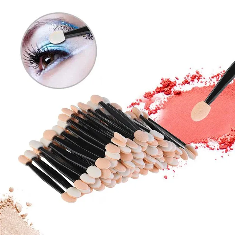 Hot 5/30/50/100 STK Øjenskygge børste makeup børster Dobbeltsidet svamp Nylon sæt værktøj Make up øjenskygge børste Kosmetisk applikator