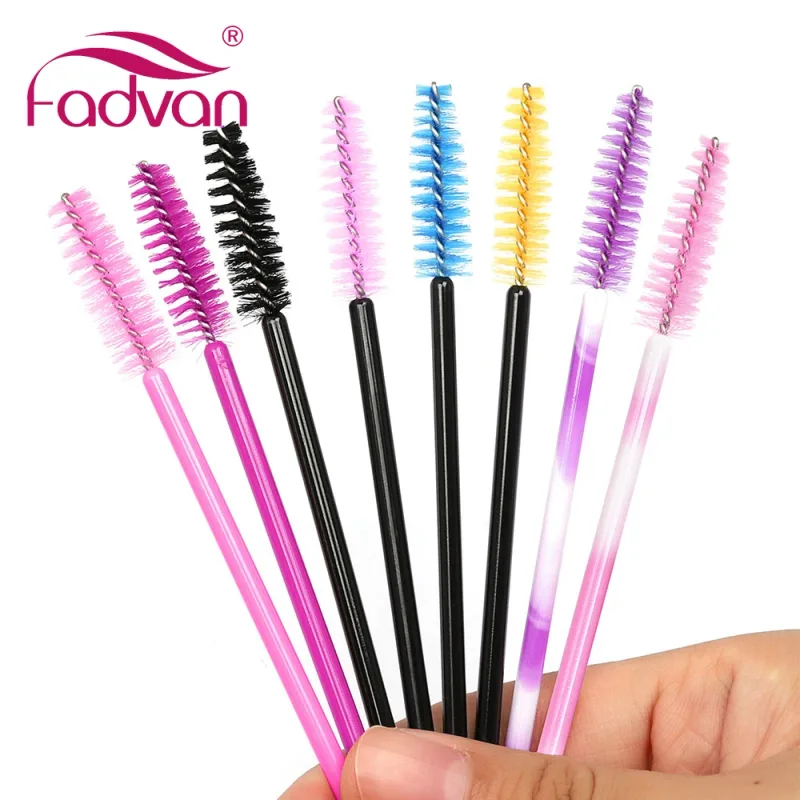 Fadvan 50 unidades/pacote pincéis de maquiagem plástico micro varinha ferramenta escova de cílios postiços preto/rosa/colorido suprimentos de extensão de chicote