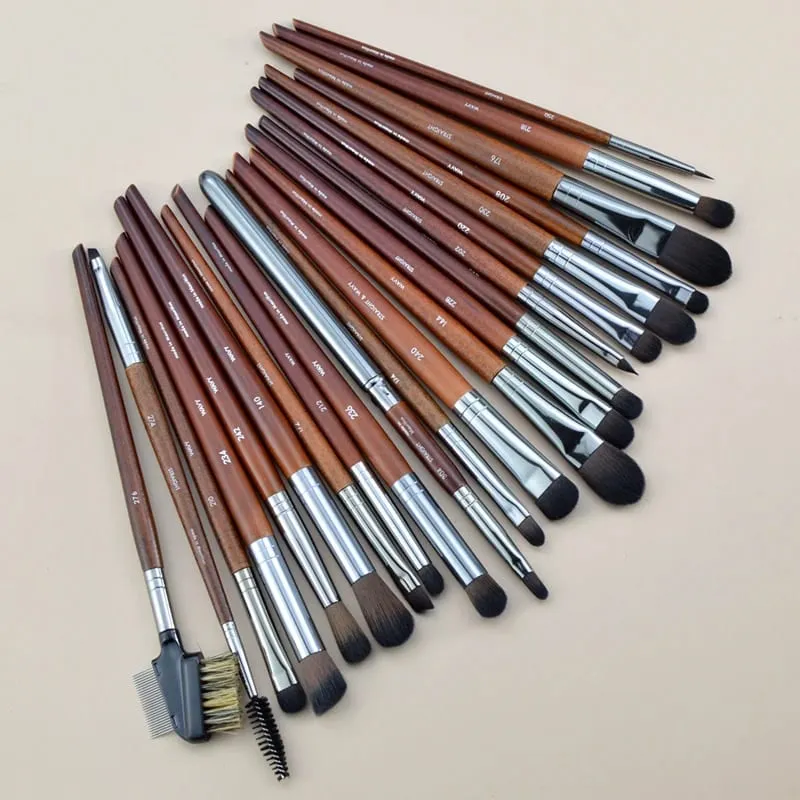 Naturligt træ Øjenmakeup børster hele sæt Pro Crease Øjenskygge Make-up kit smudge highlighter øjenbryn Læbevippebørste praktisk