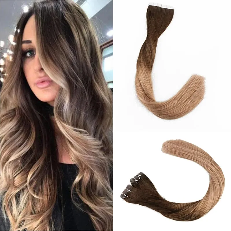 Toysww Real Human Hair Russian Hair Tape in Human Hair Extensions Blonde #60 For Woman Machine Made Remy Hair 20/40pcs