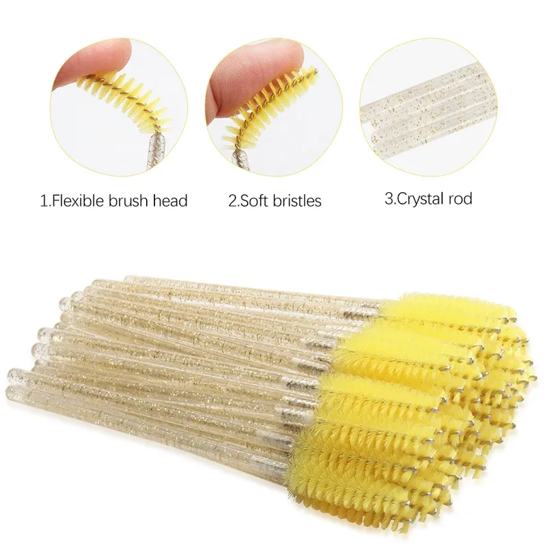 50 stk. Engangs øjenvippebørster Nylon brynbørste Crystal Mascara Wands Applikator øjenvipper Kosmetisk kam kvinder Makeup værktøj