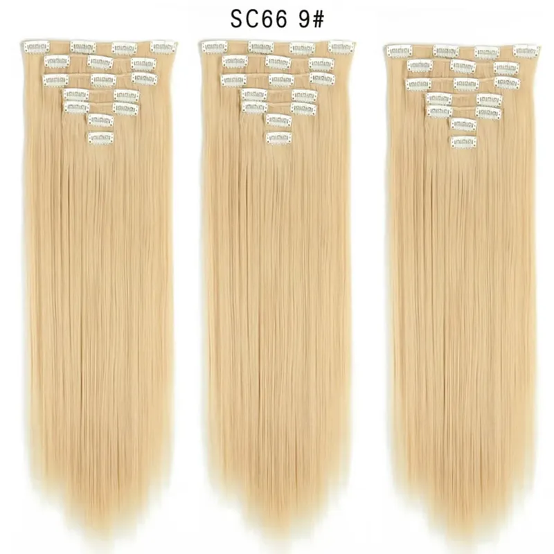 22Inch Synthetic Long Straight Clip In Hair Extensions 16 Clips For Women Fake False Hair Pieces Ombre Black Blonde Styling Hair