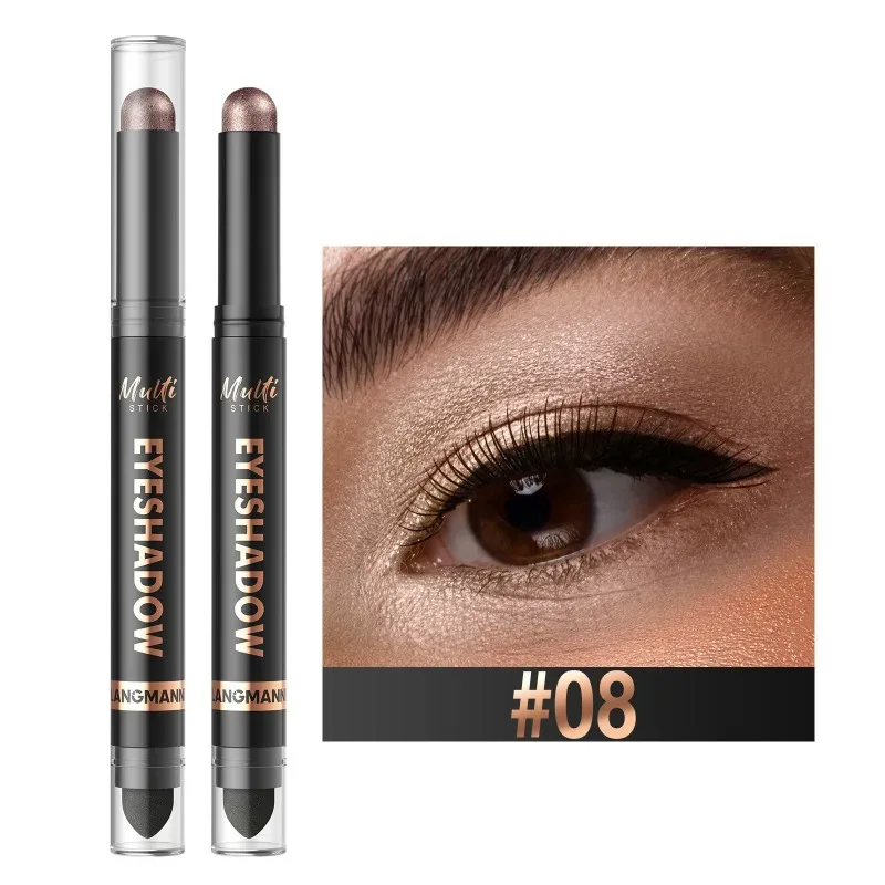 16 Colors Double Head Eyeshadow Stick Pearlescent Shimmer Brown High Waterproof Cream Eyes Shadow Pencil Long-Lasting Eye Makeup