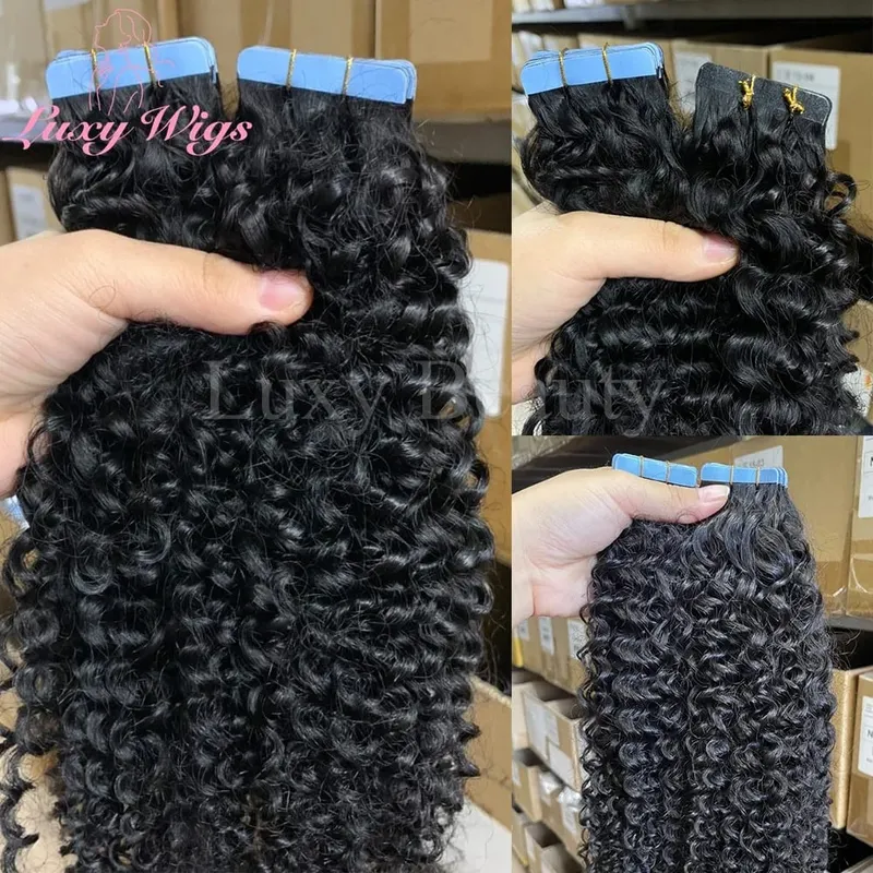 Kinky Curly Tape In Hair Extensions For Black Women Human Hair 12-22Inches Brazilian Remy Hair Natural Adhesive PU Tape Ins Hair