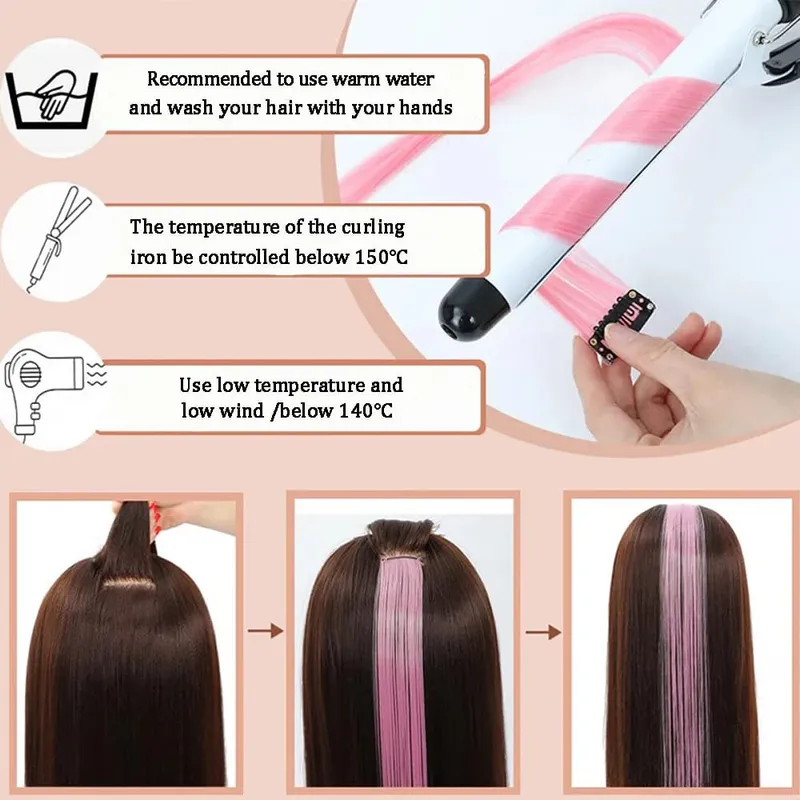 Synthetic Colorful 5pcs/set Clip Hair Extensions High Temperature Long Straight Hairpieces for Women Daily Party Use