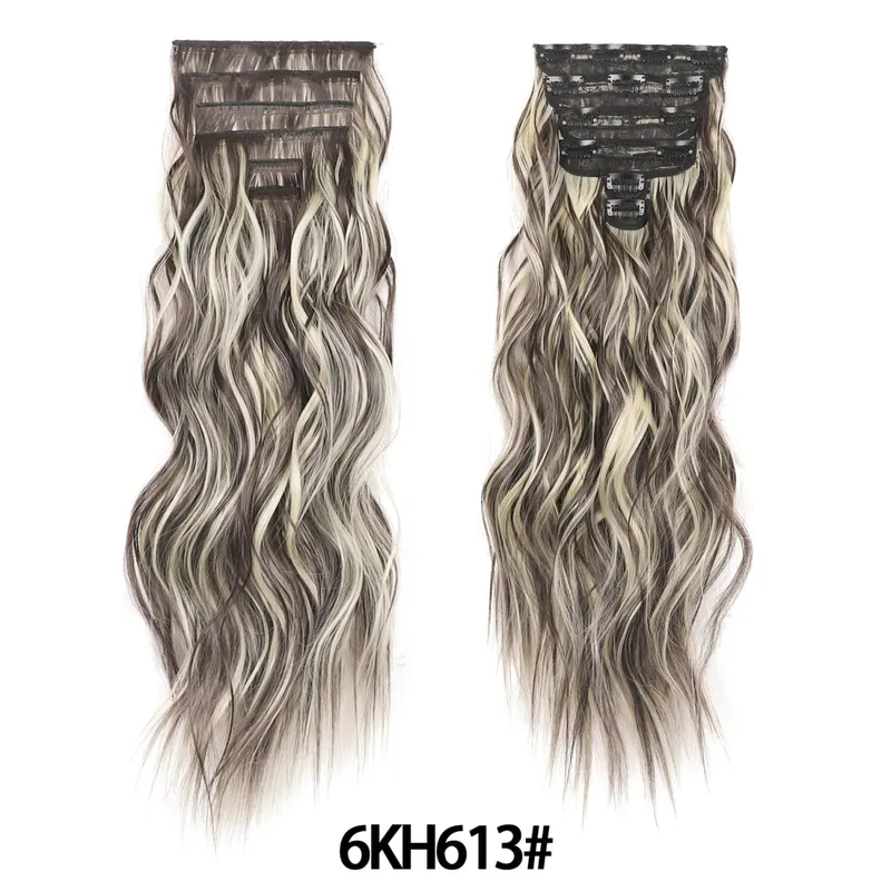 Clip in Hair Extensions 6PCS Thick Synthetic Hair Long Beach Waves hair Invisible Lace Weft Natural Soft Hairpieces for Women