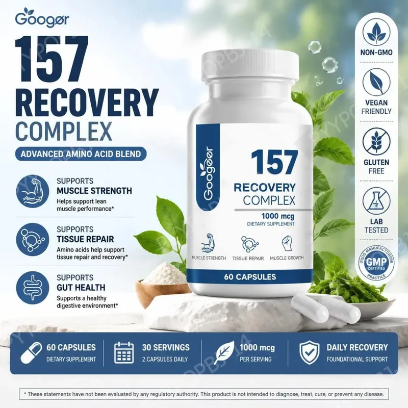 Googeer 157 Recovery Complex Capsules for Muscle Strength and Tissue Repair L-Lysine Amino Acid Blend Daily 60 Capsules