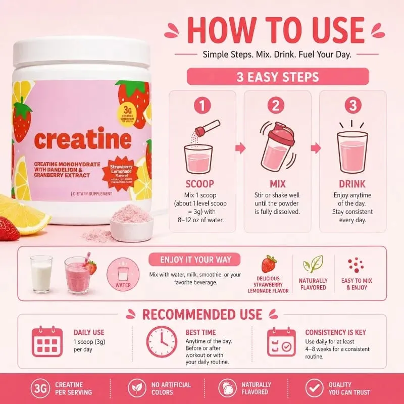 Women Creatine Powder 275g with 3000mg Creatine Monohydrate & Dandelion Cranberry Extract Support Energy Recovery After Exercise — image 4