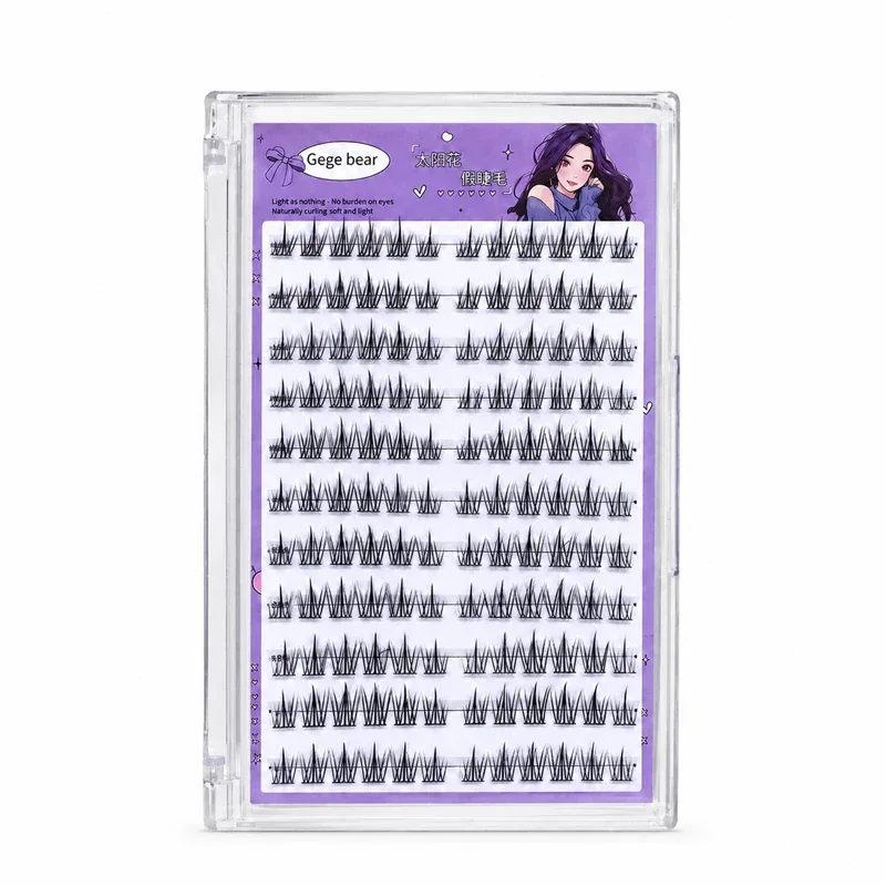 Gege Bear No Glue False Eyelashes Self Adhesive Lash Clusters Wispy Sunflower Style Natural Doll Eye Easy Apply Makeup