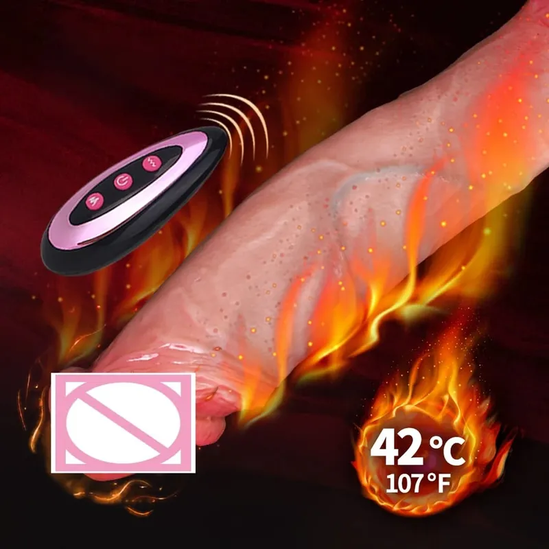 Realistic Silicone Suction Cup Dildo Telescopic Thrusting Vibrator Heating Remote Strapon Adult Sex Toys for Women Couples