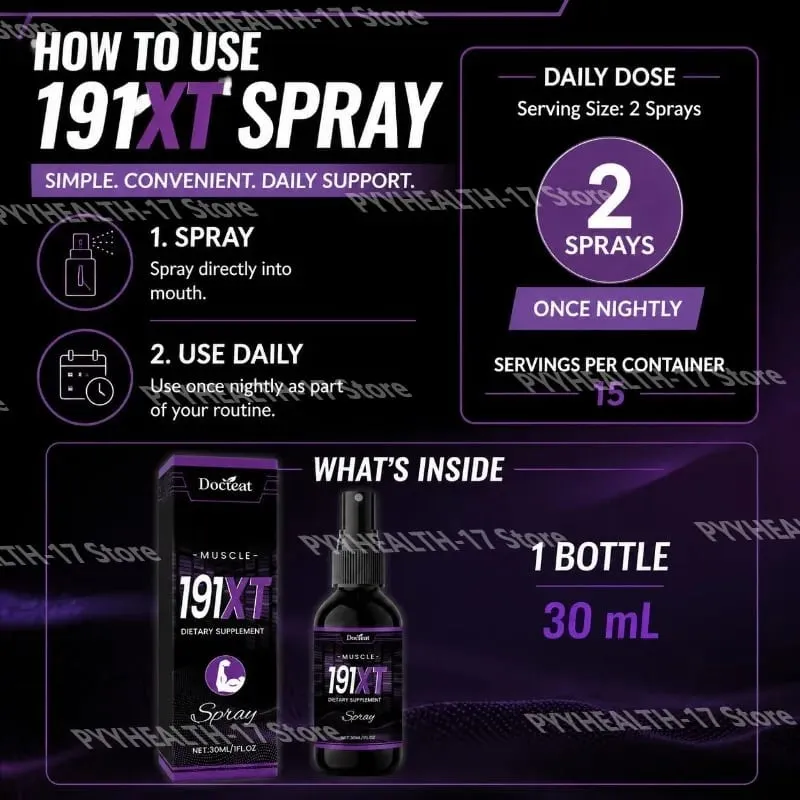 Spray muscular 191XT com vitamina B3 L-Arginina e extrato de Tribulus Terrestris para suporte muscular e resistência 30 ML