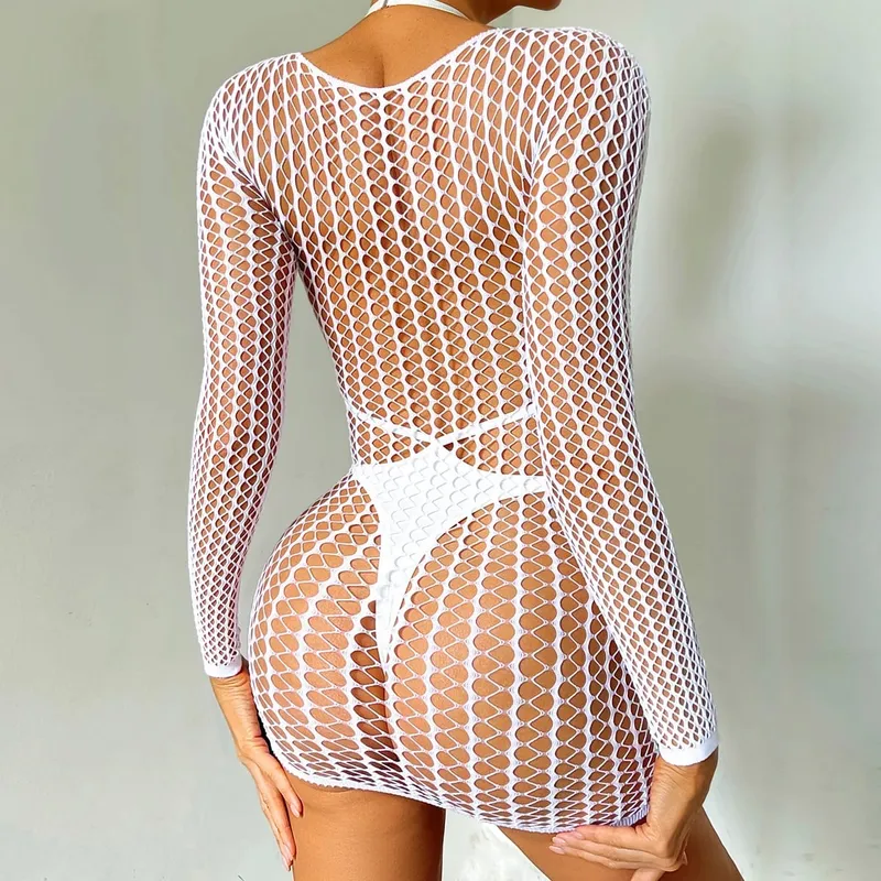 2026 Fashionable and Sexy Spicy Girl Hanging Neck jumpsuit with Fishing Net Sexy Body Shaping Bag Hip Skirt