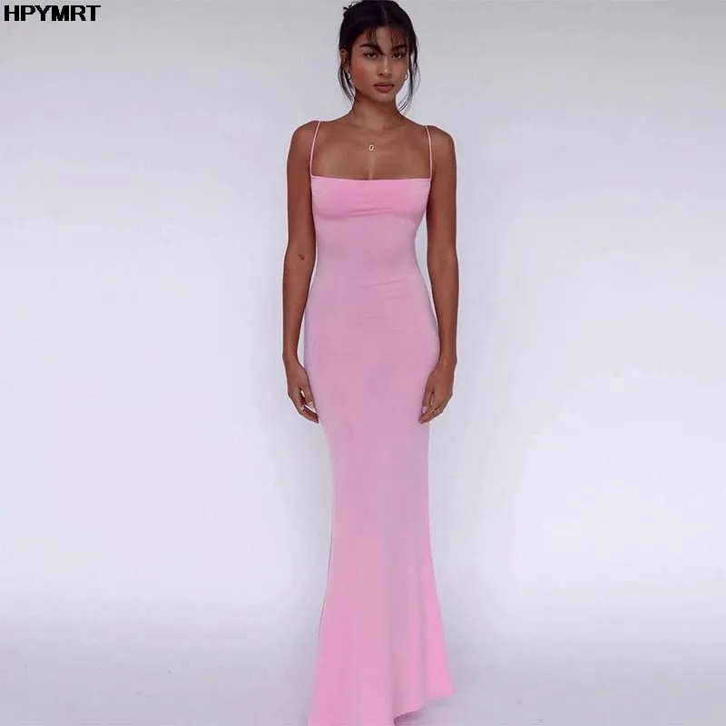2025 Fashion casual New Summer Sexy Sling Party Dress Solid color Long Ladies Dresses Evening Dresses Female Clothing