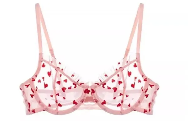 French Heart Print Transparent Lingerie Set Ultra Thin Underwire Bra Lace Sexy Push Up Gathering Small Breast Boost Hot Selling