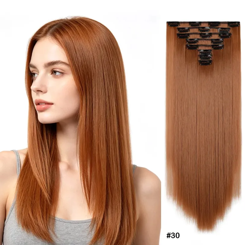 8pcs/set Long Straight Matte Synthetic Clip-In Hair Extensions Full Head Extension Hairpieces for Women