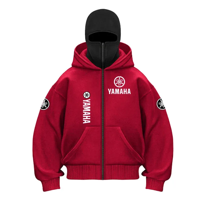 yamaha logo Naka-print na Cotton Cycling Mask Zipper Hoodie Lalaki at Babae Taglagas at Taglamig Bagong Estilo Fashion Casual Retro Cycling Jer