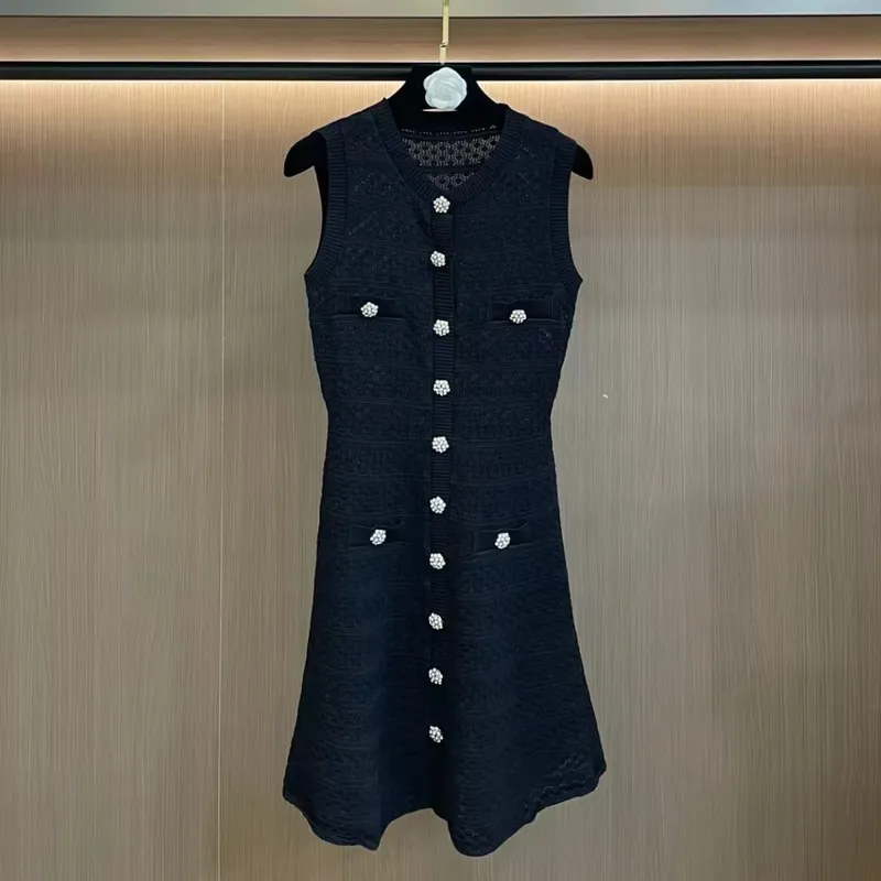 New Summer Women's Sleeveless Knit Dress Elegant Sweet Pink Casual Party Mini Short Dresses Female Knitwears with Buttons