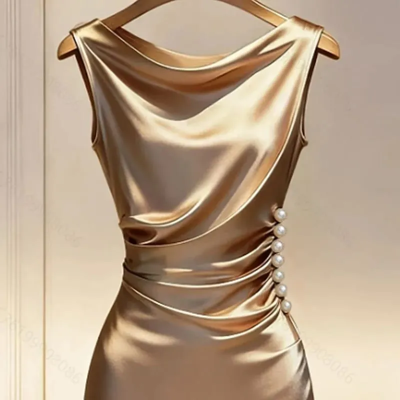 Dresses for Women Summer New Sleeveless O-Neck Women Dress Elegant Slim Folds Dress Women Vestidos De Verano Mujer 2026 Q4112