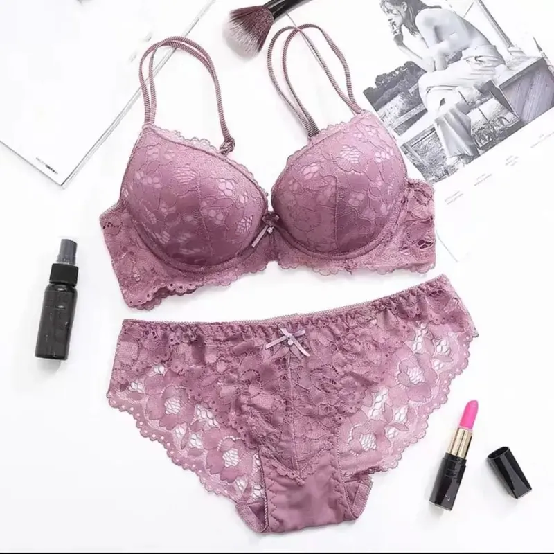 Fashion Mesh Lace Flower Bra Low Waist Bowknot Push Up Bra Women Lingerie Non Slip Bra Panties Set Girl — image 5