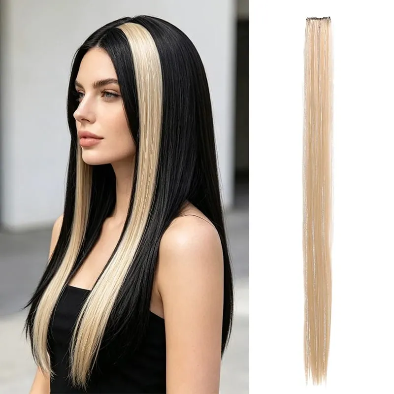 BB Clip in Synthetic Hair Extensions with Laser Silver Threads Colorful Shiny Hair Pieces for Party Daily Use No Damage