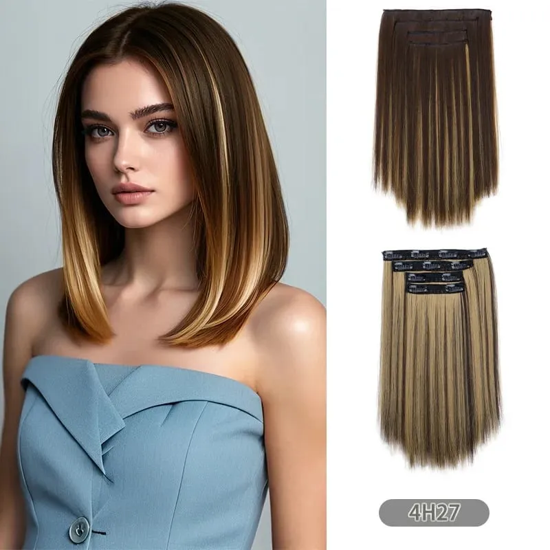 4pcs/Set Synthetic 14inch 11 Clips in Hair Extensions Straight Hairstyle Hairpieces Women Natural False Hair Extension Daily Use
