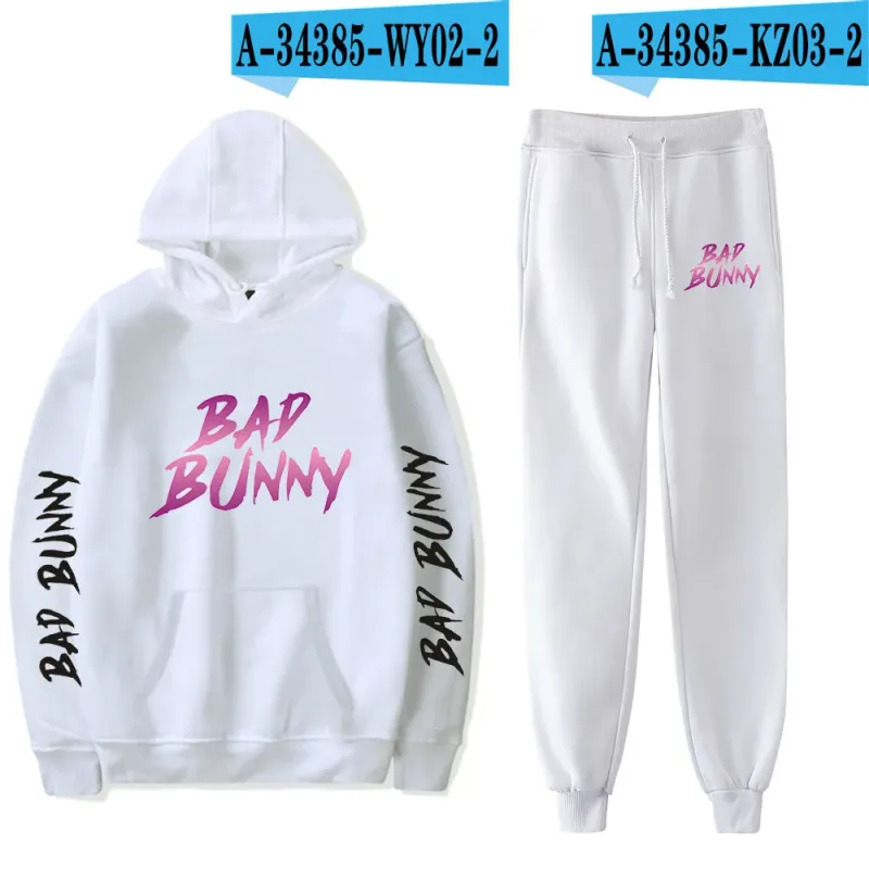 Harajuku Comfortable Funny bad bunny Print Sweatshirt Sweatpants Suit Men/Women Hoodies+ Trousers Suit Cute 2 Piece Set Clothes