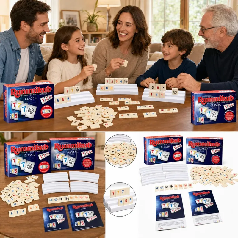 Rummikub Classic Number Tile Strategy Board Game with Racks Family Party Kids Adults English Version