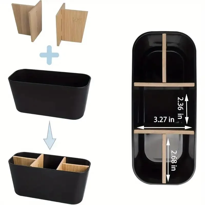 Makeup Brushes Holder with Bamboo 5 Slots Dividers Multipurpose Makeup Brush Comestic Tools Lipstick Desktop Storage Organizer