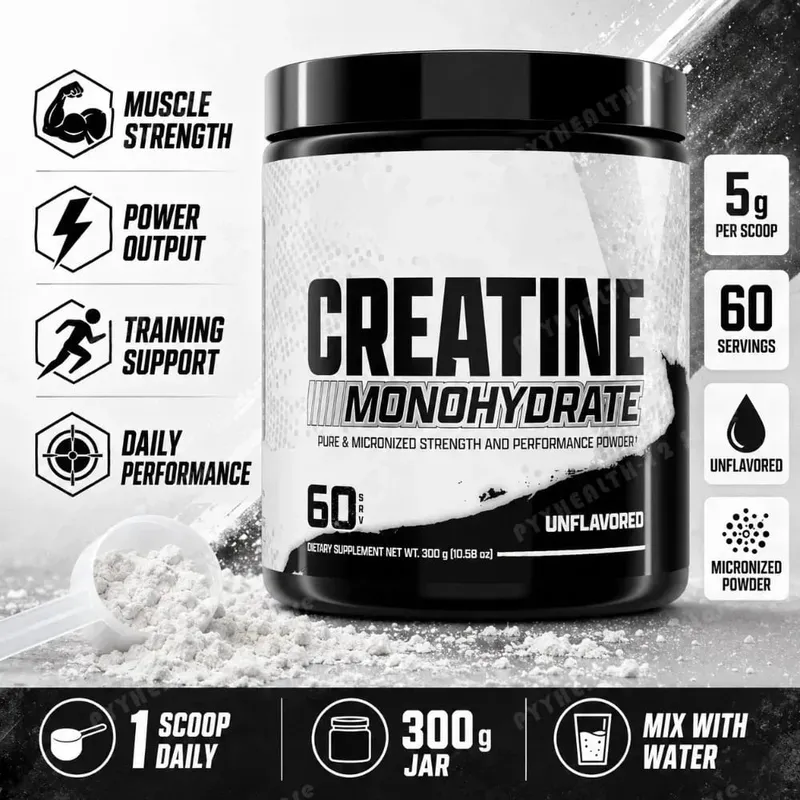 Creatine Monohydrate Powder 300g 60 Servings Micronized Unflavored Easy to Mix Strength Performance Muscle Growth Supplement