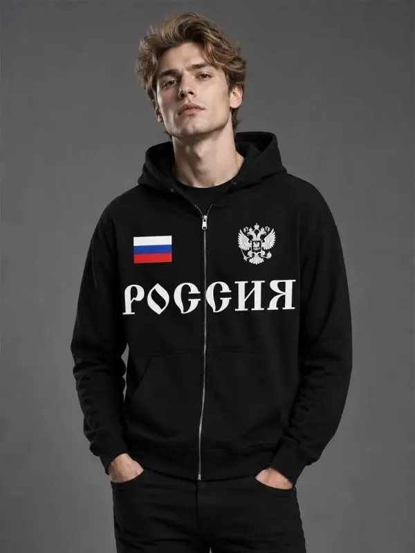 Bagong Ruso Flag Print Hoodie Y2K Retro Street Style Full Zip Hooded Panlalaking Pambabae Autumn Winter Panlabas na Casual Outerwear Tops — image 3