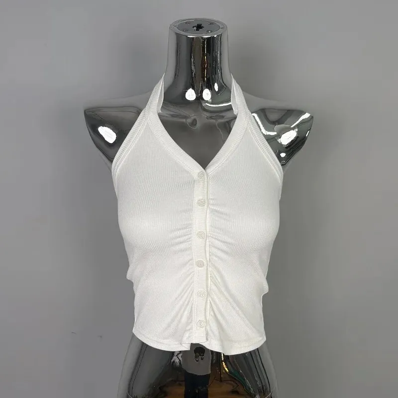 Korean Dongdaemun Pure Desire Spicy Girl Camisole Sexy Slim Women's Crop Tops Feminine Neck Hanging Halter Tank Top Y2K Clothes