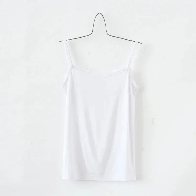 Women Sexy Milk Silk Tops Spaghetti Strap Tops Solid Color Strap Slim Vest Female Basic Tanks Bra Underwear Summer Base Shirt