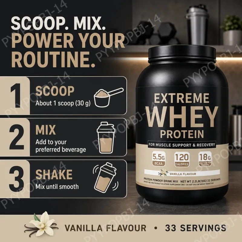 Whey Protein Powder 18g Protein 5.5g BCAA Vanilla Flavor for Muscle Support Recovery and Daily Sports Nutrition 33 Servings 1kg