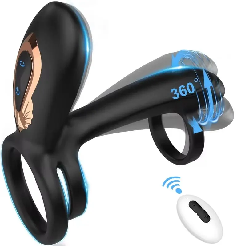 Remote Control Penis Ring Vibrator Sex Toy for Men Delay Time Prostate Massager 360° Rotation Twisting Vibrating Cock Rings 18+