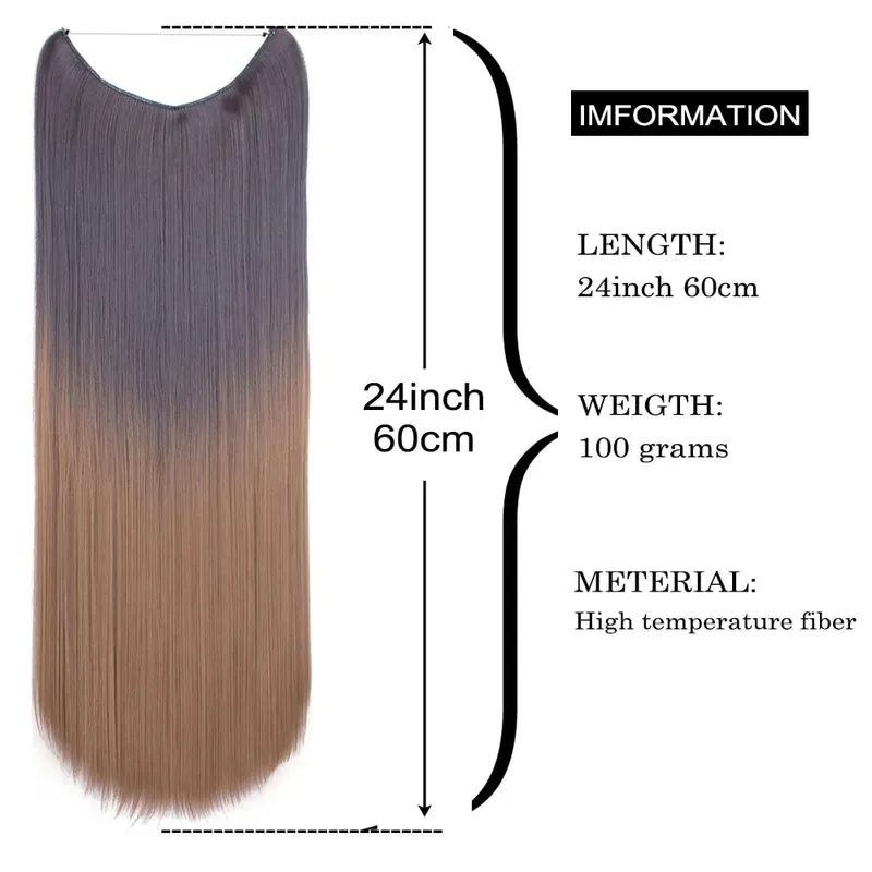 Jeedou Wavy Hair Extension Elasticity Invisible Wire Fish Line One Piece No Clips Synthetic Hairpieces Ombre Color For Ladies
