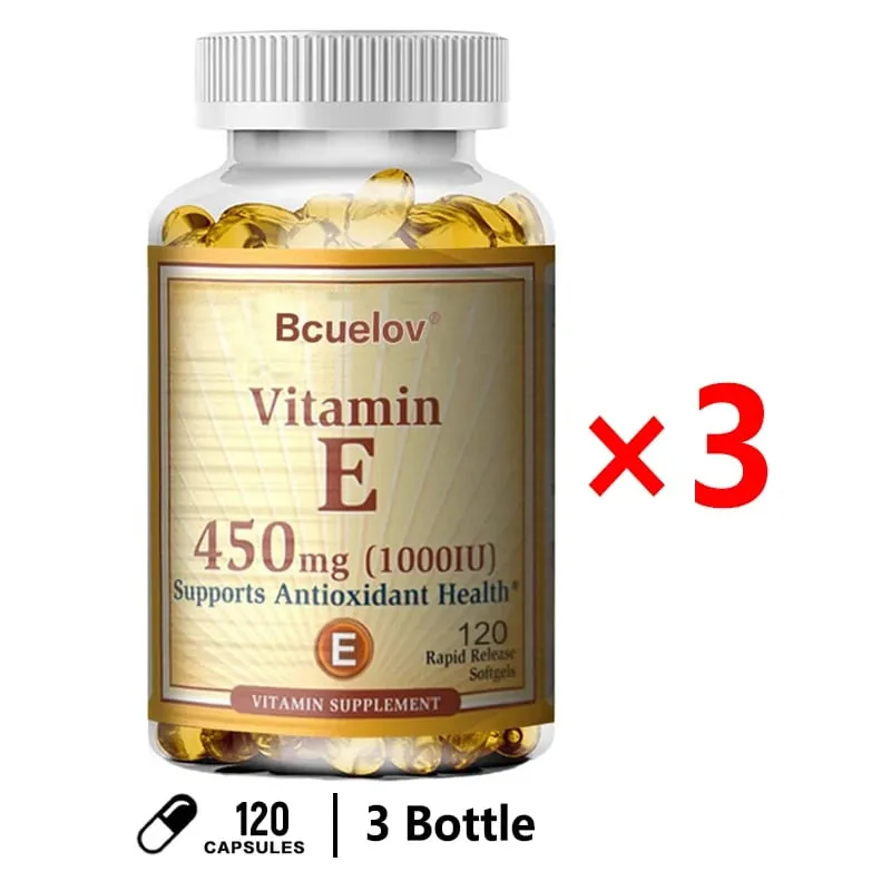 Bcuelov Vitamin E 1000 IE 450mg - til hudhår cirkulationssundhed immunsystemstøtte - antioxidanttilskud