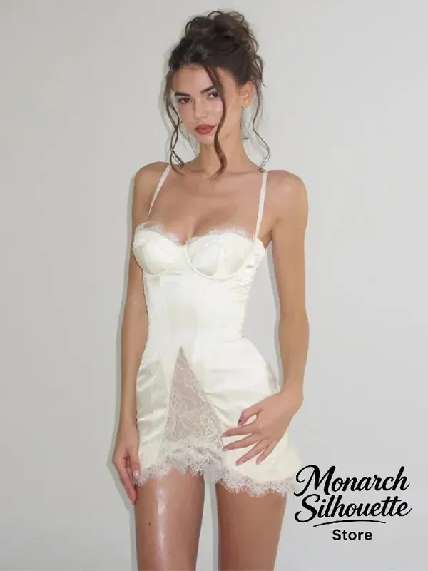 Solid Satin Lace Corset Mini Dress Women Sexy Spaghetti Strap Sheer Panel Slim Fit Short Dresses 2026 Trendy Lady Night Out Wear — image 5