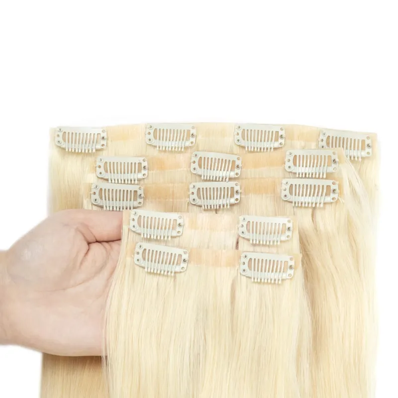 Invisible PU Clip In Human Hair Extension Seamless Tape Weft Thin and Soft Tape Weft 7Pcs/set 12-24inch 100G 120G Clip on Hair